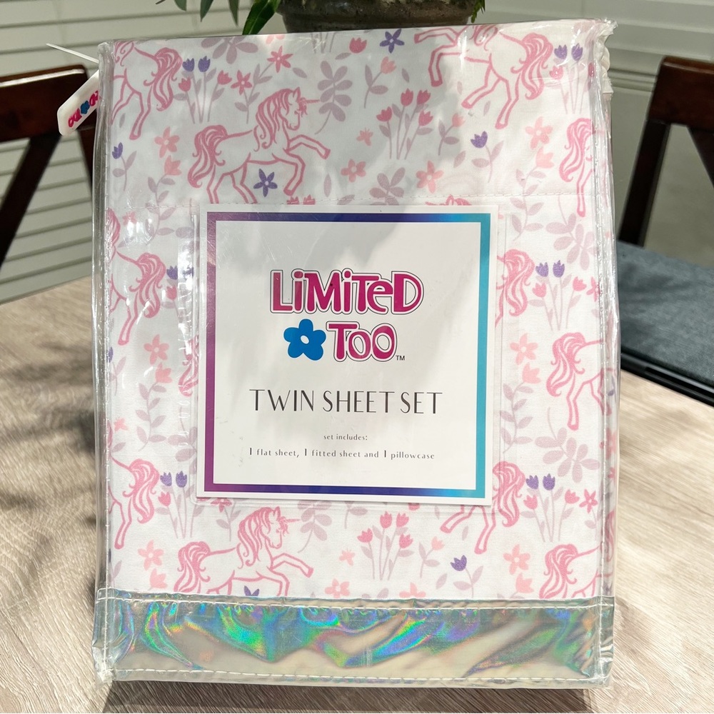 Limited Too Unicorn Flowers Twin Sheet Set